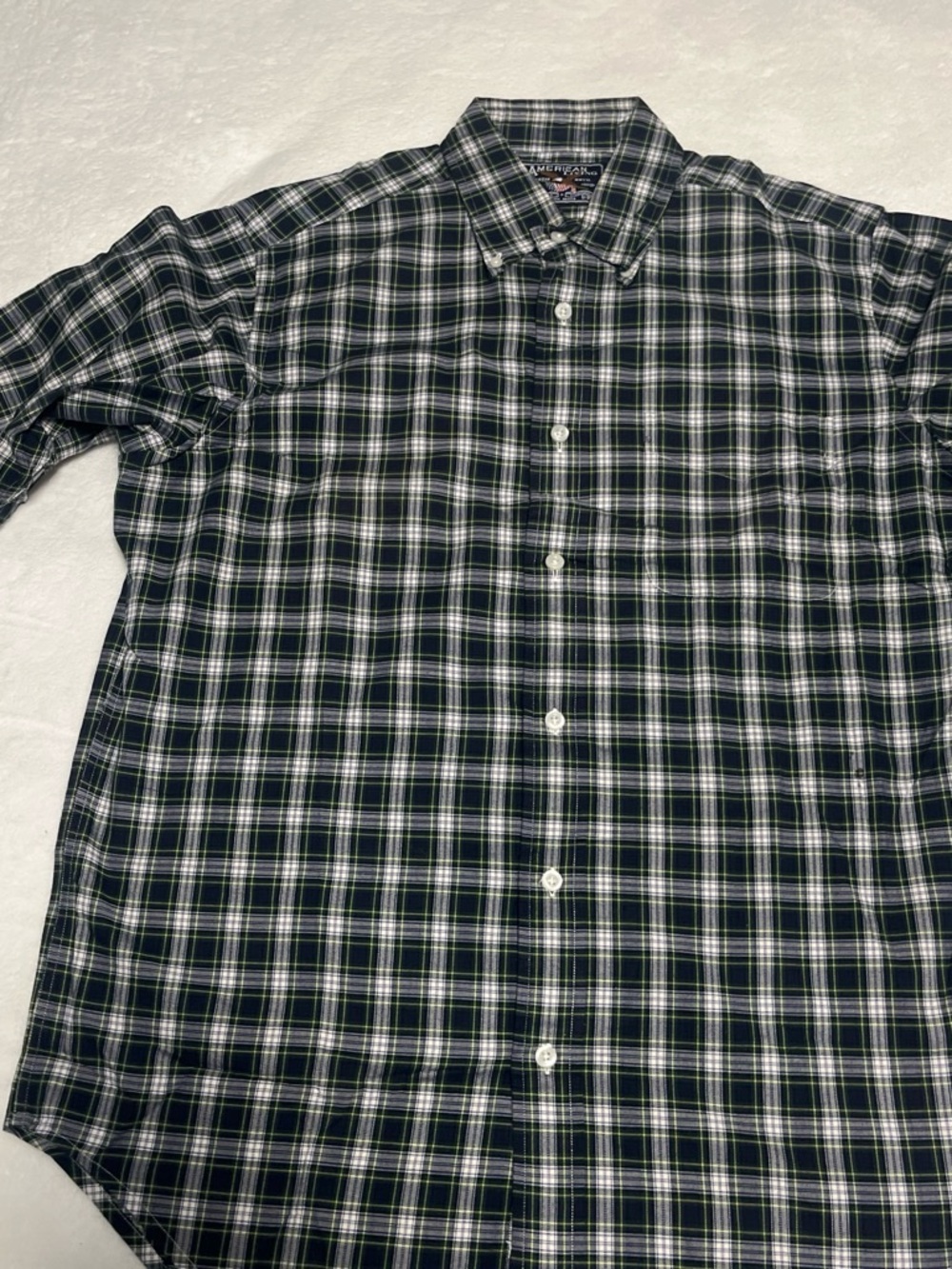 American Living Dark Green and Navy Plaid Button-Down Shirt